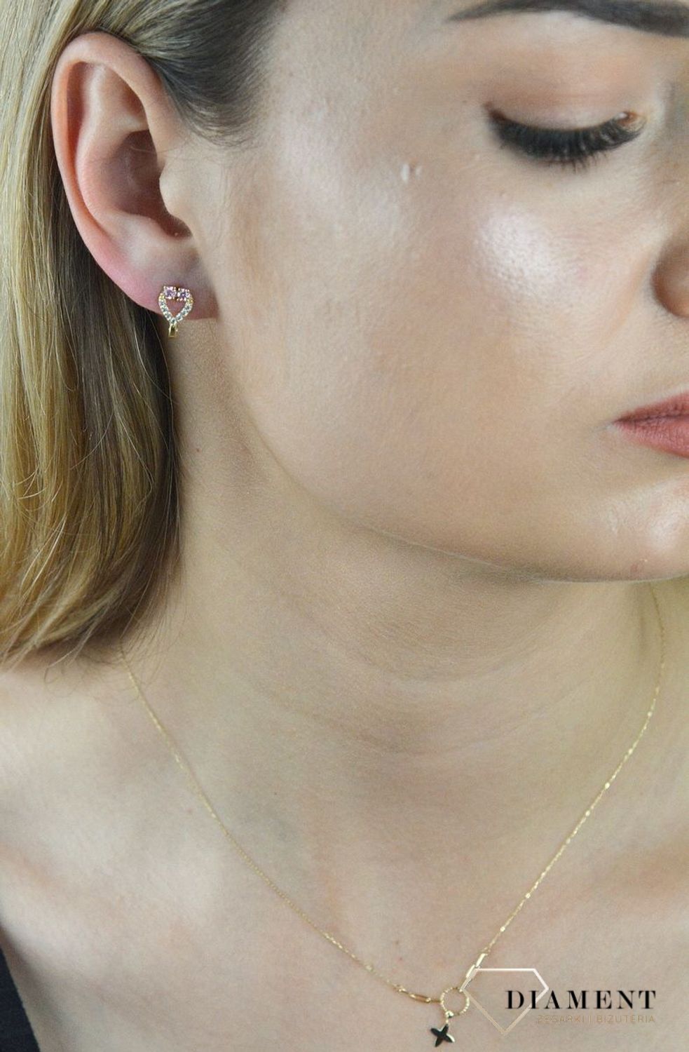 Złote kolczyki dla dziewczynki 585 'serduszko z cyrkonią' KL 1524A. Złote kolczyki dziecięce. Złote kolczyki dla dziewczynki. Złote kolczyki serduszka. Złote kolczyki serca..jpg